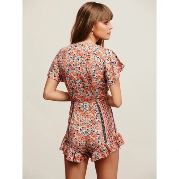 Free People Floral Tie Waist Ruffle Short Surf Date Jumpsuit Romper Sz 0 - Picture 2 of 15